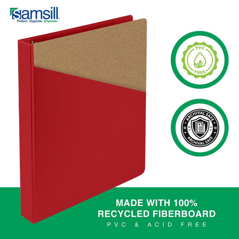 Samsill 1 Inch 3 Ring Binder, Made in USA, Economy Round Ring, Clear View Cover, 200 Sheet Capacity - for School, Home, Office - Red - Image 4